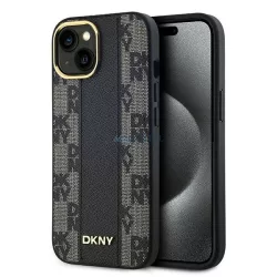   DKNY DKHMP15MPCPVSLK Leather Checkered Mono Pattern MagSafe-kompatibilis tok iPhone 15 Plus - fekete