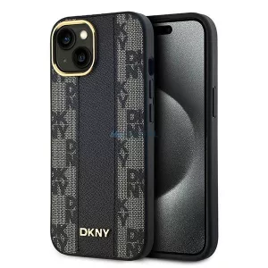 DKNY DKHMP15MPCPVSLK Leather Checkered Mono Pattern MagSafe-kompatibilis tok iPhone 15 Plus - fekete