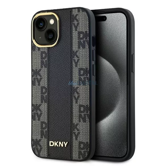 DKNY DKHMP15MPCPVSLK Leather Checkered Mono Pattern MagSafe-kompatibilis tok iPhone 15 Plus - fekete
