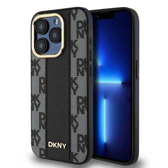 DKNY DKHMP15LPCPVSLK Leather Checkered Mono Pattern MagSafe-kompatibilis tok iPhone 15 Pro - fekete