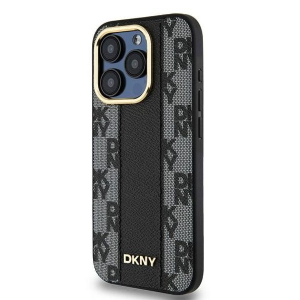 DKNY DKHMP15LPCPVSLK Leather Checkered Mono Pattern MagSafe-kompatibilis tok iPhone 15 Pro - fekete