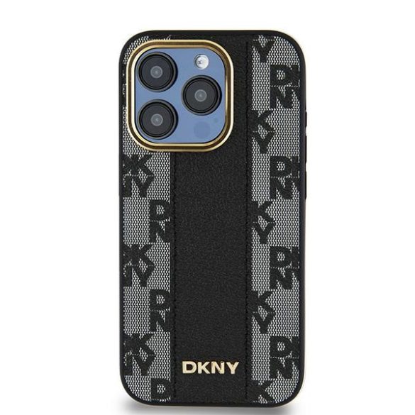 DKNY DKHMP15LPCPVSLK Leather Checkered Mono Pattern MagSafe-kompatibilis tok iPhone 15 Pro - fekete