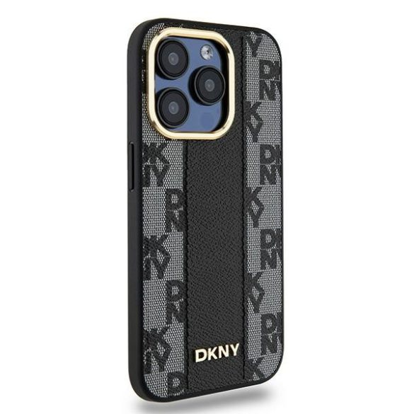 DKNY DKHMP15LPCPVSLK Leather Checkered Mono Pattern MagSafe-kompatibilis tok iPhone 15 Pro - fekete