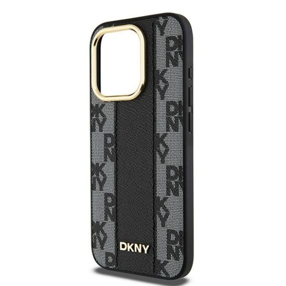 DKNY DKHMP15LPCPVSLK Leather Checkered Mono Pattern MagSafe-kompatibilis tok iPhone 15 Pro - fekete