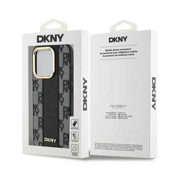 DKNY DKHMP15LPCPVSLK Leather Checkered Mono Pattern MagSafe-kompatibilis tok iPhone 15 Pro - fekete