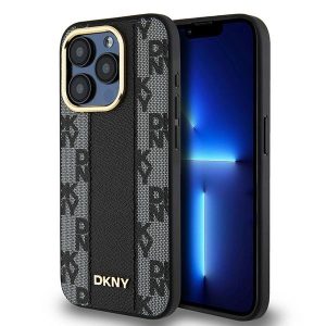 DKNY DKHMP15XPCPVSLK Leather Checkered Mono Pattern MagSafe-kompatibilis tok iPhone 15 Pro Max - fekete