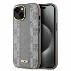   DKNY DKHMP14SPCPVSLE Leather Checkered Mono Pattern MagSafe keménytok iPhone 14 - bézs