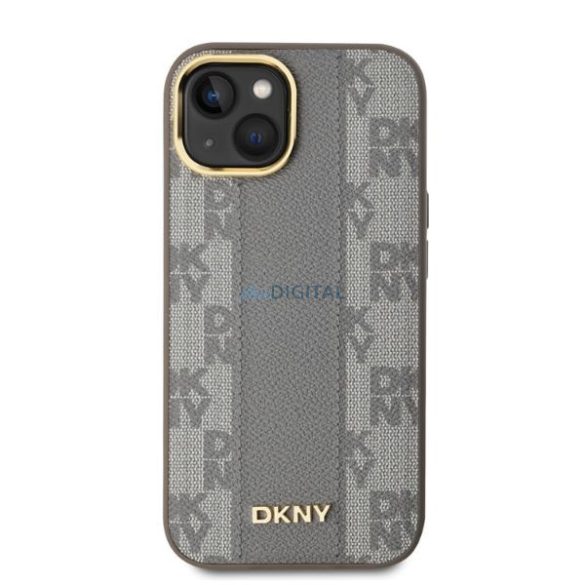 DKNY DKHMP14SPCPVSLE Leather Checkered Mono Pattern MagSafe keménytok iPhone 14 - bézs