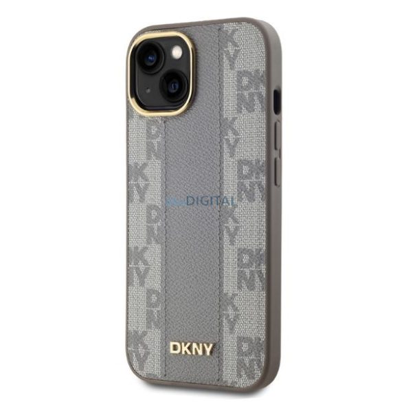 DKNY DKHMP14SPCPVSLE Leather Checkered Mono Pattern MagSafe keménytok iPhone 14 - bézs