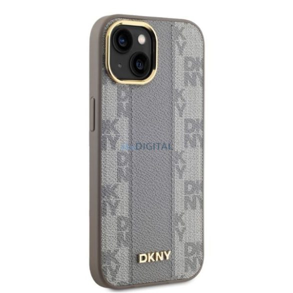 DKNY DKHMP14SPCPVSLE Leather Checkered Mono Pattern MagSafe keménytok iPhone 14 - bézs