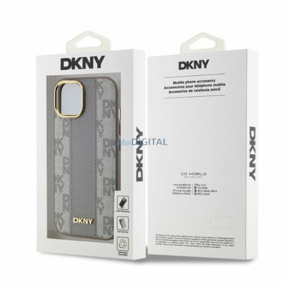 DKNY DKHMP14SPCPVSLE Leather Checkered Mono Pattern MagSafe keménytok iPhone 14 - bézs