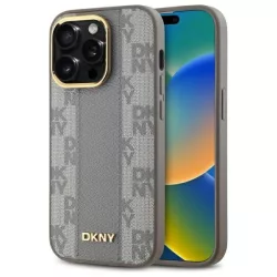   DKNY DKHMP14LPCPVSLE Leather Checkered Mono Pattern MagSafe-kompatibilis keménytok iPhone 14 Pro - bézs