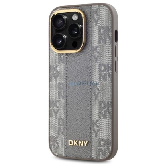 DKNY DKHMP14LPCPVSLE Leather Checkered Mono Pattern MagSafe-kompatibilis keménytok iPhone 14 Pro - bézs