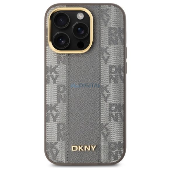 DKNY DKHMP14LPCPVSLE Leather Checkered Mono Pattern MagSafe-kompatibilis keménytok iPhone 14 Pro - bézs