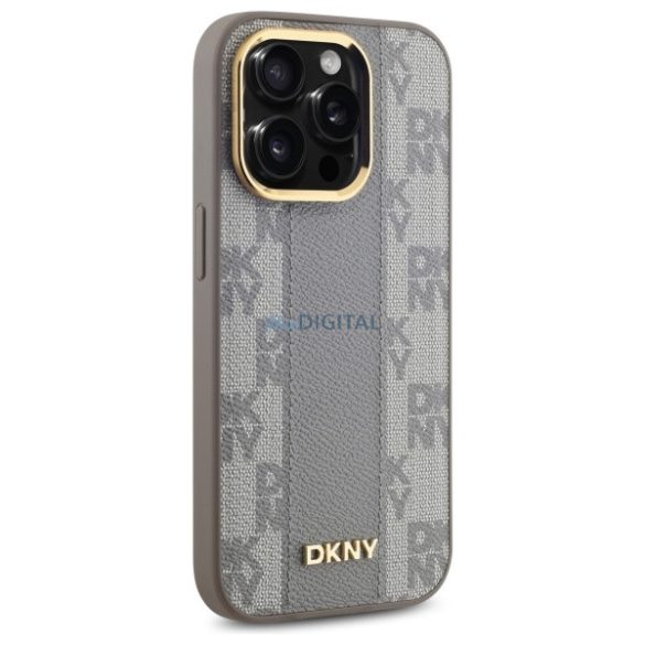 DKNY DKHMP14LPCPVSLE Leather Checkered Mono Pattern MagSafe-kompatibilis keménytok iPhone 14 Pro - bézs