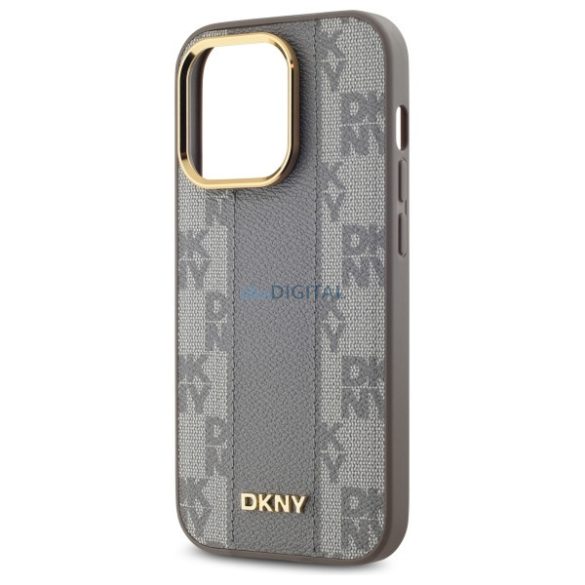 DKNY DKHMP14LPCPVSLE Leather Checkered Mono Pattern MagSafe-kompatibilis keménytok iPhone 14 Pro - bézs