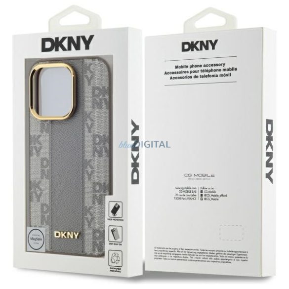 DKNY DKHMP14LPCPVSLE Leather Checkered Mono Pattern MagSafe-kompatibilis keménytok iPhone 14 Pro - bézs