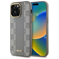   DKNY DKHMP14XPCPVSLE Leather Checkered Mono Pattern MagSafe-kompatibilis keménytok iPhone 14 Pro Max - bézs