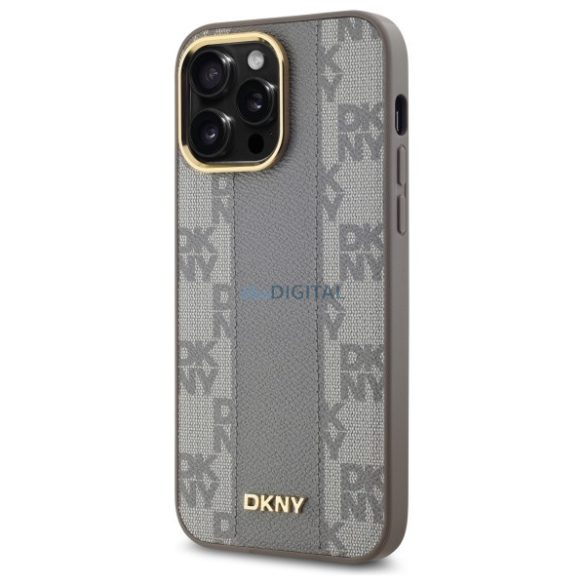 DKNY DKHMP14XPCPVSLE Leather Checkered Mono Pattern MagSafe-kompatibilis keménytok iPhone 14 Pro Max - bézs