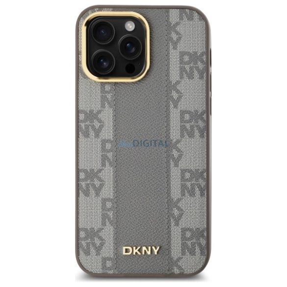 DKNY DKHMP14XPCPVSLE Leather Checkered Mono Pattern MagSafe-kompatibilis keménytok iPhone 14 Pro Max - bézs