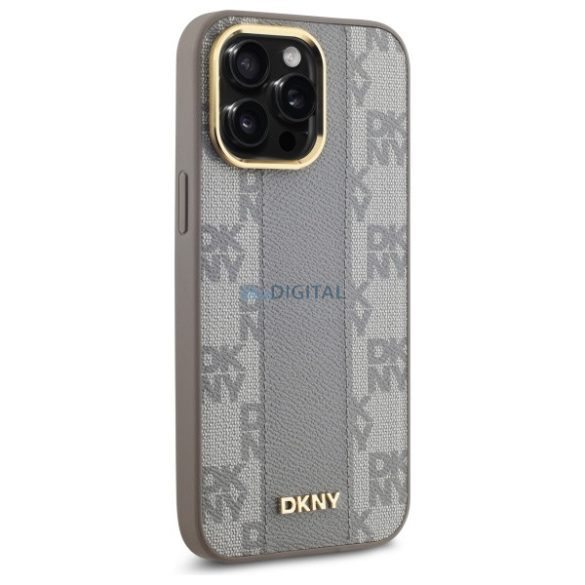 DKNY DKHMP14XPCPVSLE Leather Checkered Mono Pattern MagSafe-kompatibilis keménytok iPhone 14 Pro Max - bézs