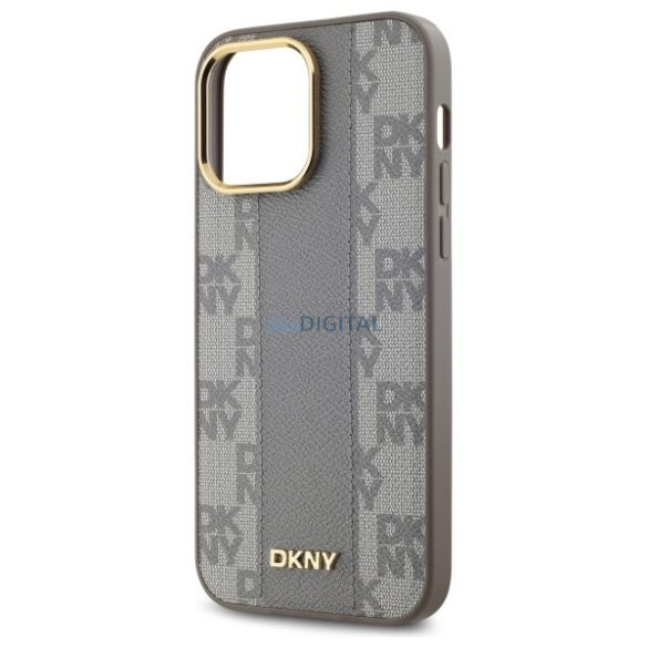 DKNY DKHMP14XPCPVSLE Leather Checkered Mono Pattern MagSafe-kompatibilis keménytok iPhone 14 Pro Max - bézs