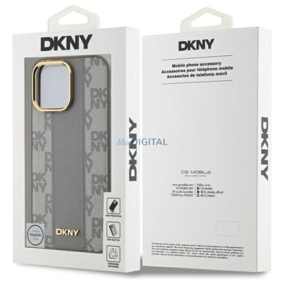 DKNY DKHMP14XPCPVSLE Leather Checkered Mono Pattern MagSafe-kompatibilis keménytok iPhone 14 Pro Max - bézs