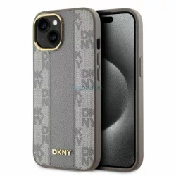   DKNY DKHMP15SPCPVSLE Leather Checkered Mono Pattern MagSafe keménytok iPhone 15 - bézs