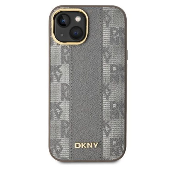 DKNY DKHMP15SPCPVSLE Leather Checkered Mono Pattern MagSafe keménytok iPhone 15 - bézs