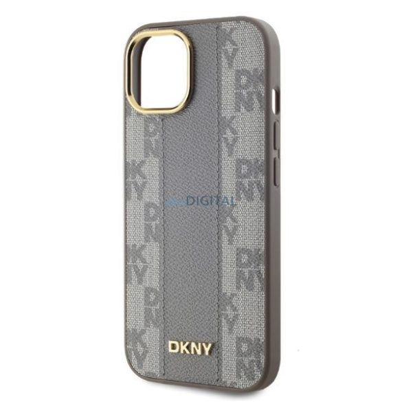 DKNY DKHMP15SPCPVSLE Leather Checkered Mono Pattern MagSafe keménytok iPhone 15 - bézs