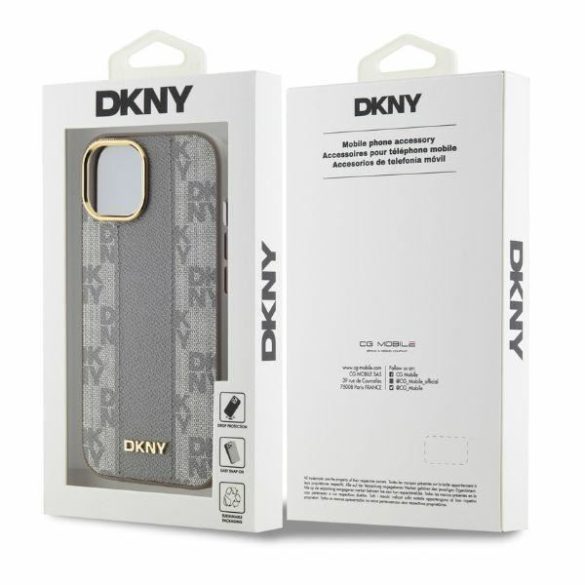 DKNY DKHMP15SPCPVSLE Leather Checkered Mono Pattern MagSafe keménytok iPhone 15 - bézs