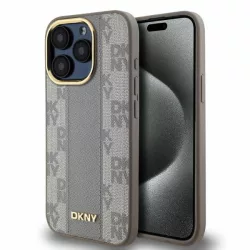   DKNY DKHMP15LPCPVSLE Leather Checkered Mono Pattern MagSafe keménytok iPhone 15 Pro - bézs