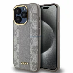   DKNY DKHMP15XPCPVSLE Leather Checkered Mono Pattern MagSafe keménytok iPhone 15 Pro Max - bézs