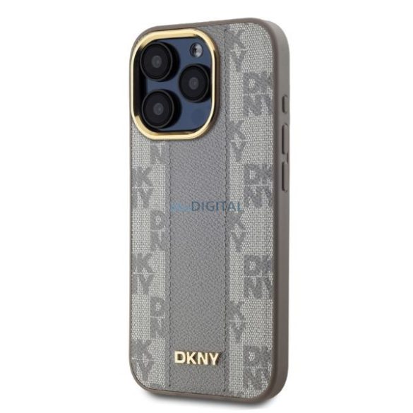 DKNY DKHMP15XPCPVSLE Leather Checkered Mono Pattern MagSafe keménytok iPhone 15 Pro Max - bézs