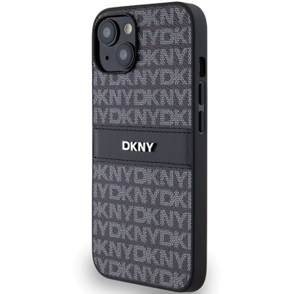 DKNY DKHCP14SPRTHSLK Leather Mono Stripe & Metal Logo tok iPhone 14 / 15 / 13 - fekete