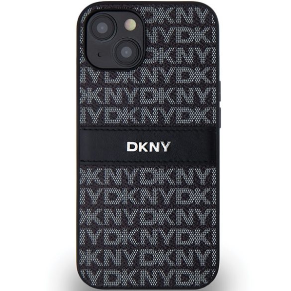 DKNY DKHCP14SPRTHSLK Leather Mono Stripe & Metal Logo tok iPhone 14 / 15 / 13 - fekete