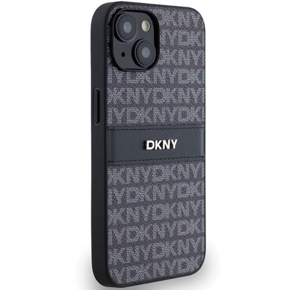 DKNY DKHCP14SPRTHSLK Leather Mono Stripe & Metal Logo tok iPhone 14 / 15 / 13 - fekete