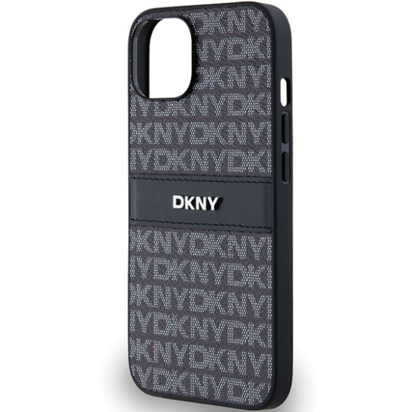 DKNY DKHCP14SPRTHSLK Leather Mono Stripe & Metal Logo tok iPhone 14 / 15 / 13 - fekete