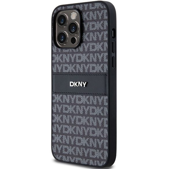 DKNY DKHCP14LPRTHSLK Leather Mono Stripe & Metal Logo tok iPhone 14 Pro - fekete