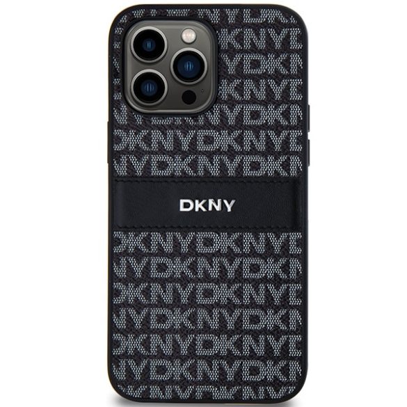 DKNY DKHCP14LPRTHSLK Leather Mono Stripe & Metal Logo tok iPhone 14 Pro - fekete