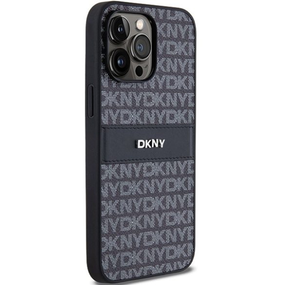 DKNY DKHCP14LPRTHSLK Leather Mono Stripe & Metal Logo tok iPhone 14 Pro - fekete