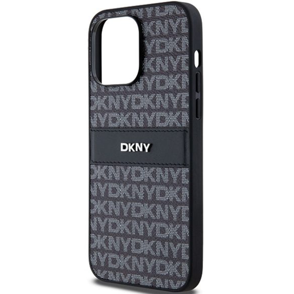 DKNY DKHCP14LPRTHSLK Leather Mono Stripe & Metal Logo tok iPhone 14 Pro - fekete