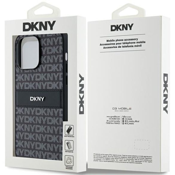 DKNY DKHCP14LPRTHSLK Leather Mono Stripe & Metal Logo tok iPhone 14 Pro - fekete