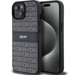  DKNY DKHCP15SPRTHSLK Leather Mono Stripe & Metal Logo tok iPhone 15 - fekete