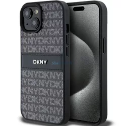   DKNY DKHCP15SPRTHSLK Leather Mono Stripe & Metal Logo tok iPhone 15 - fekete