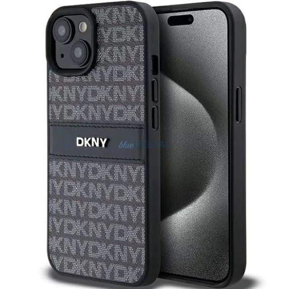 DKNY DKHCP15SPRTHSLK Leather Mono Stripe & Metal Logo tok iPhone 15 - fekete