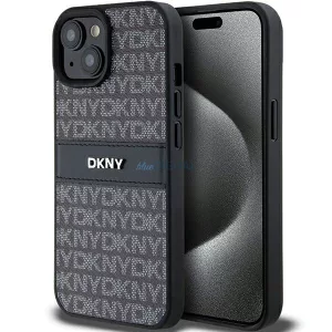DKNY DKHCP15MPRTHSLK Leather Mono Stripe & Metal Logo tok iPhone 15 Plus - fekete