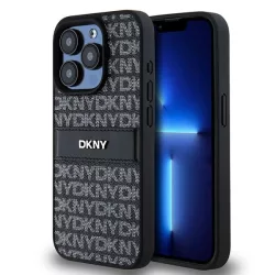   DKNY DKHCP15LPRTHSLK Leather Mono Stripe & Metal Logo tok iPhone 15 Pro - fekete