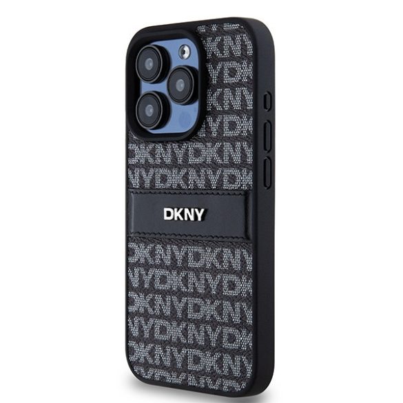 DKNY DKHCP15LPRTHSLK Leather Mono Stripe & Metal Logo tok iPhone 15 Pro - fekete