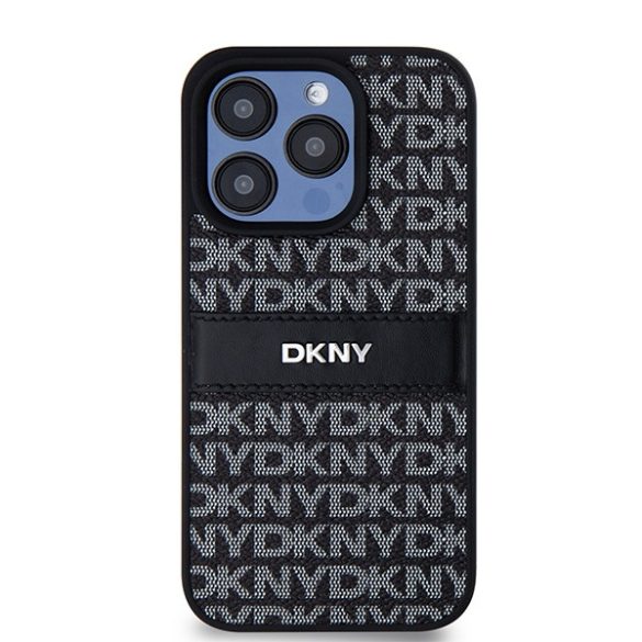 DKNY DKHCP15LPRTHSLK Leather Mono Stripe & Metal Logo tok iPhone 15 Pro - fekete